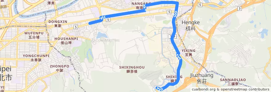 Mapa del recorrido 臺北市 小12區 捷運昆陽站- 中華科技大學 (返程) de la línea  en 南港區.