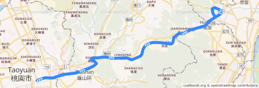 Mapa del recorrido 桃園市 桃園捷運棕線先導公車 桃園→捷運迴龍站 de la línea  en Тайвань.