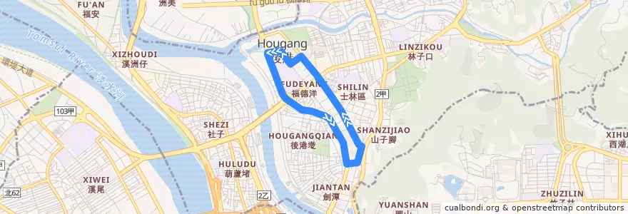 Mapa del recorrido 臺北市 兒樂2號線 兒童新樂園-捷運劍潭站 de la línea  en 士林區.
