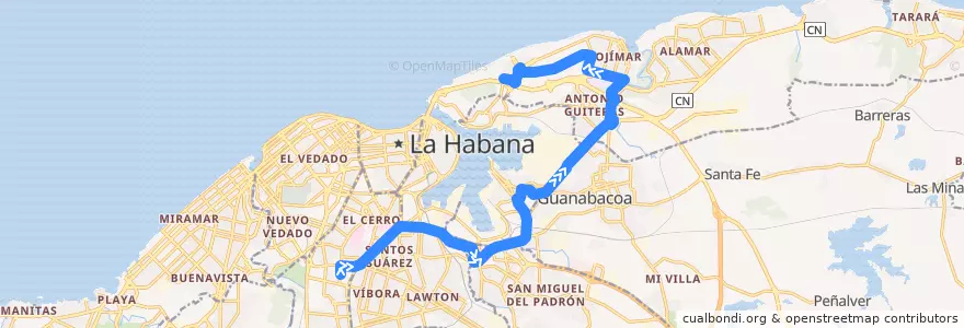 Mapa del recorrido Ruta A32 Palatino => Habana del Este de la línea  en Havana.