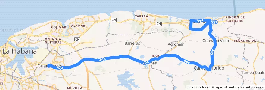 Mapa del recorrido Ruta A64 Guanabo => Guanabacoa de la línea  en La Havane.