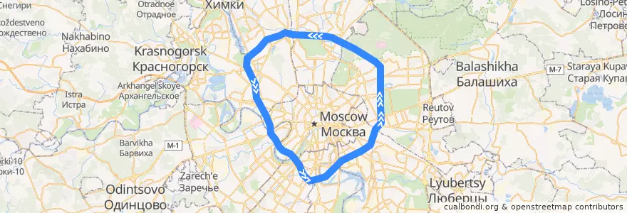 Mapa del recorrido МЦК (внешний) de la línea  en Moskou.