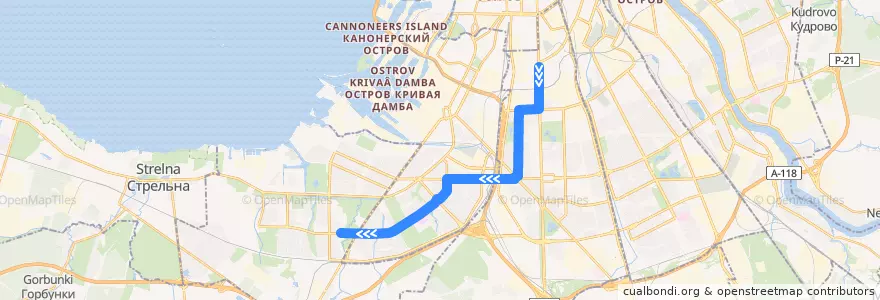 Mapa del recorrido Троллейбус № 44: Московские ворота => Авангардная ул. de la línea  en Saint Petersburg.