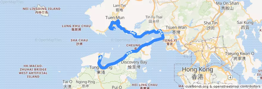 Mapa del recorrido 龍運巴士A33線 Long Win Bus A33 (機場 Airport → 屯門（悅湖山莊） Tuen Mun (Yuet Wu Villa)) de la línea  en Wilayah Baru.