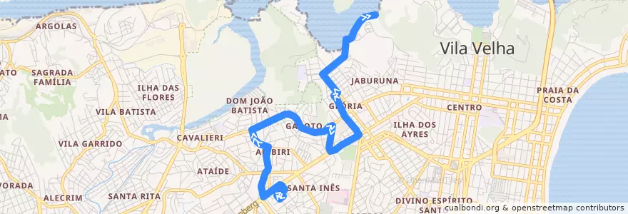 Mapa del recorrido 607 Terminal Ibes / Glória de la línea  en Vila Velha.