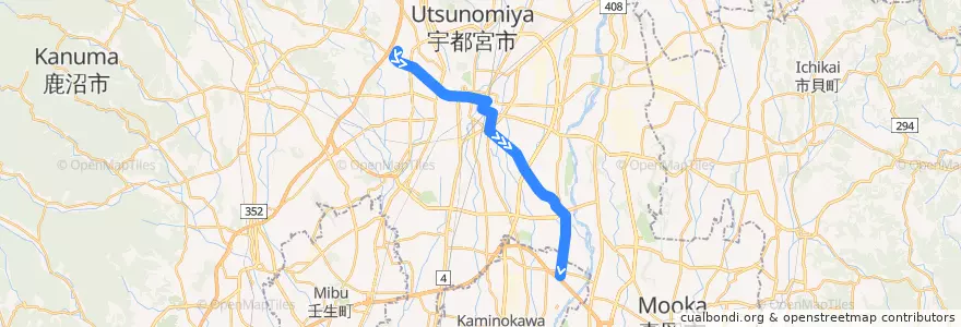 Mapa del recorrido 関東自動車バス[81] 駒生営業所⇒東汗 de la línea  en Utsunomiya.