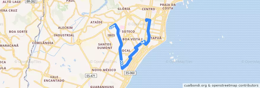 Mapa del recorrido 606 Terminal Ibes / Terminal Vila Velha via Coqueiral de Itaparica/Santa Inês de la línea  en ヴィラ・ヴェーリャ.