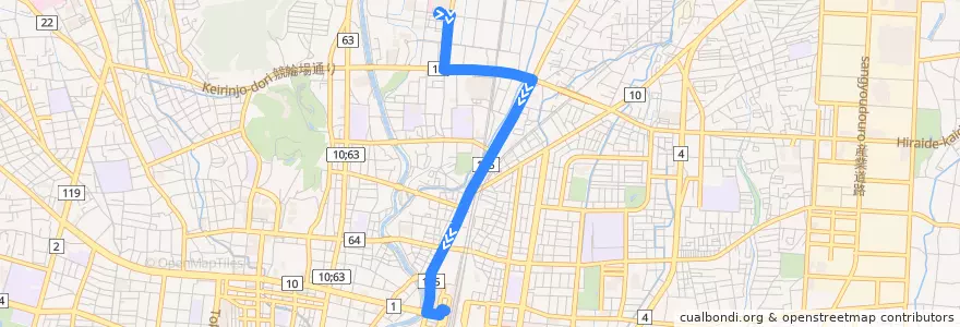 Mapa del recorrido 関東自動車バス[01] 済生会病院⇒竹林⇒宇都宮駅 de la línea  en 宇都宮市.