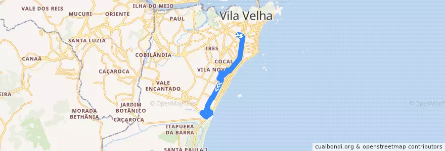 Mapa del recorrido 610 Terminal Vila Velha / Terminal Itaparica via Jockey de Itaparica de la línea  en 韦利亚镇.