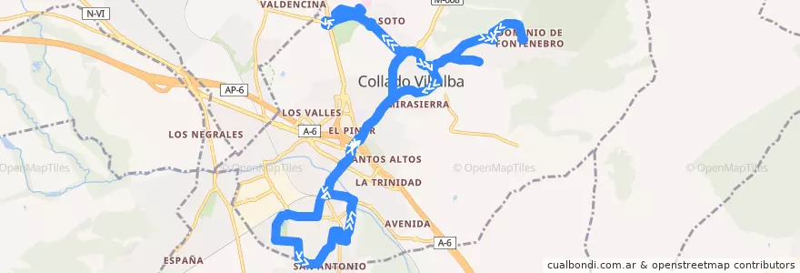 Mapa del recorrido Bus L4: FFCC-P. Coruña-Pueblo de la línea  en Cuenca del Guadarrama.