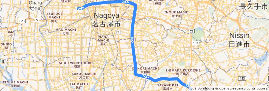 Mapa del recorrido 名古屋市営6号線桜通線 de la línea  en Nagoya.