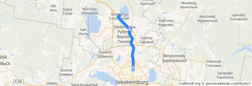 Mapa del recorrido Автобус 161. Екатеринбург - Посёлок Санаторный de la línea  en Свердловская область.