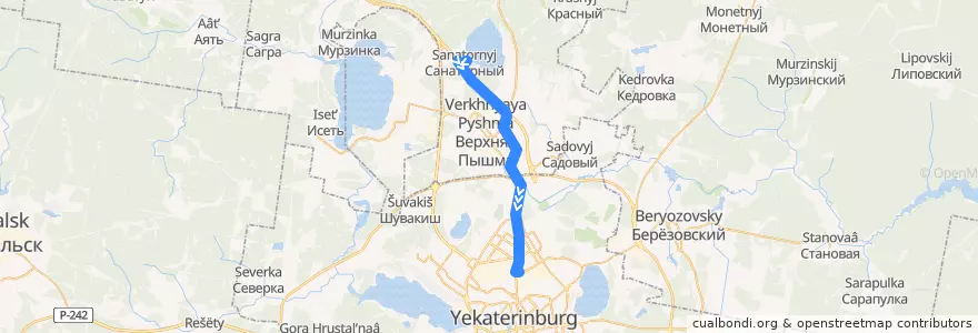Mapa del recorrido Автобус 161. Посёлок Санаторный - Екатеринбург de la línea  en Свердловская область.