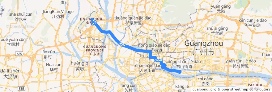 Mapa del recorrido 广12路(万科四季花城总站-二沙岛西总站) de la línea  en 広州市.