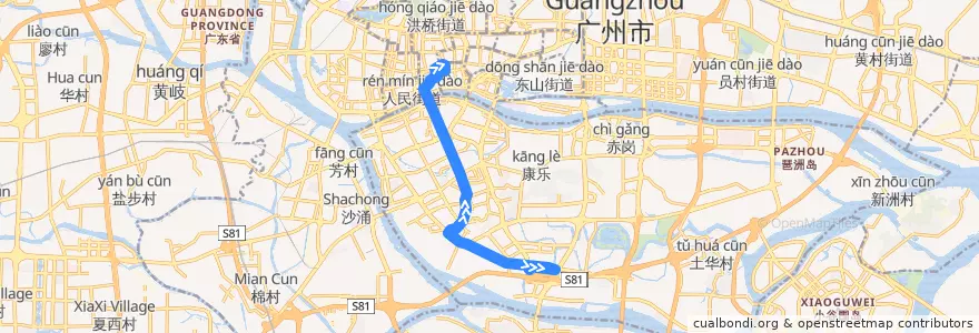 Mapa del recorrido 13路(海珠客运站总站-文德路总站) de la línea  en 广州市.
