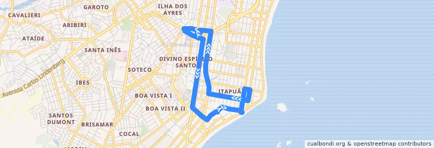 Mapa del recorrido 615 Terminal de Vila Velha / Praia de Itapuã de la línea  en ヴィラ・ヴェーリャ.