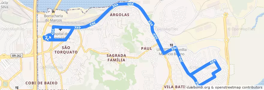 Mapa del recorrido 621 Terminal de São Torquato / Ilha das Flores via Paul de la línea  en 韦利亚镇.