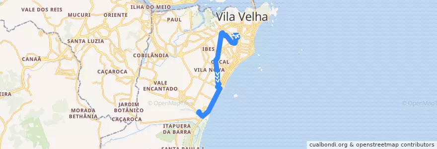 Mapa del recorrido 636 Terminal Vila Velha / Terminal Itaparica via Santa Mônica/Soteco de la línea  en Vila Velha.