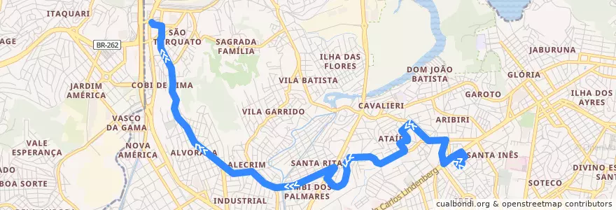 Mapa del recorrido 625 Terminal Ibes/Terminal São Torquato via Ataíde/Santa Rita de la línea  en Vila Velha.