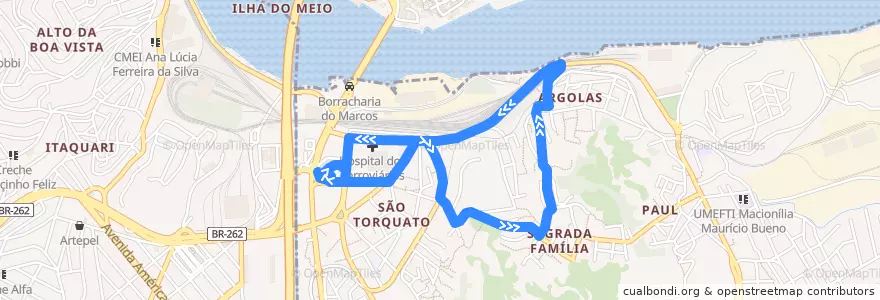 Mapa del recorrido 627 Terminal São Torquato / Sagrada Família via Argolas de la línea  en Vila Velha.