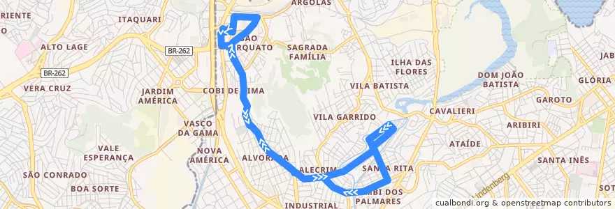 Mapa del recorrido 631 Terminal São Torquato / 1º de Maio via Santa Rita/Alvorada - Circular de la línea  en Vila Velha.