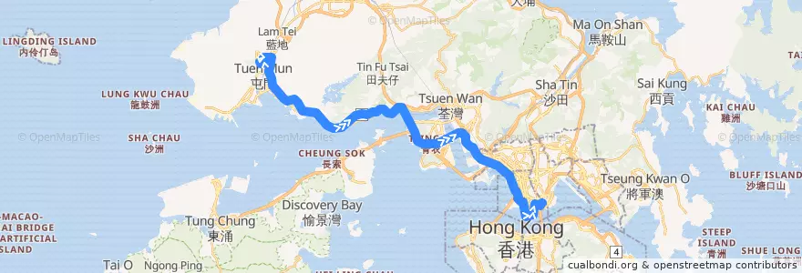 Mapa del recorrido 九巴260X線 KMB 260X (大興 Tai Hing → 紅磡站 Hung Hom Station) de la línea  en Nouveaux Territoires.
