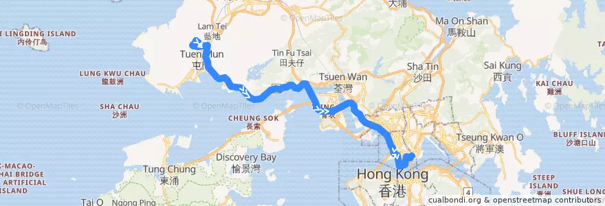 Mapa del recorrido 九巴260X線 KMB 260X (寶田 Po Tin → 紅磡站 Hung Hom Station) de la línea  en Wilayah Baru.