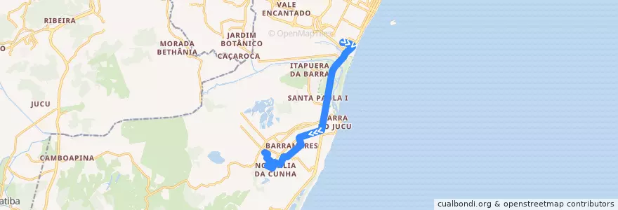Mapa del recorrido 654 - Terminal de Itaparica/Jabaeté - via Avenida Amaral Peixoto de la línea  en Vila Velha.