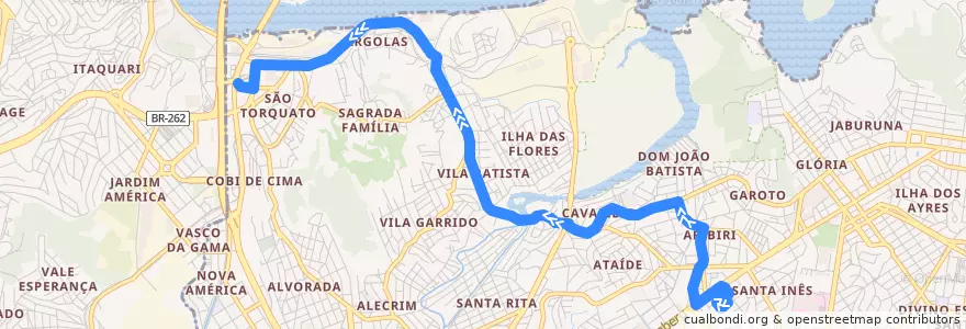 Mapa del recorrido 658 - Terminal do IBES/Terminal de São Torquato - via Aribiri/Paul de la línea  en Vila Velha.
