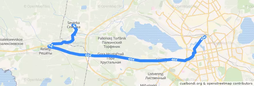 Mapa del recorrido Автобус 043. Ж/Д Вокзал - Посёлок Северка de la línea  en Свердловская область.