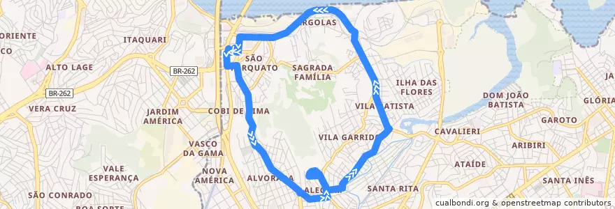 Mapa del recorrido 663 - Terminal de São Torquato/Pedra dos Búzios de la línea  en 韦利亚镇.