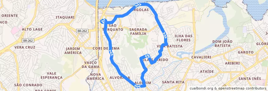 Mapa del recorrido 671 - Terminal de São Torquato/Vila Garrido - via Paul/Alvorada de la línea  en 韦利亚镇.