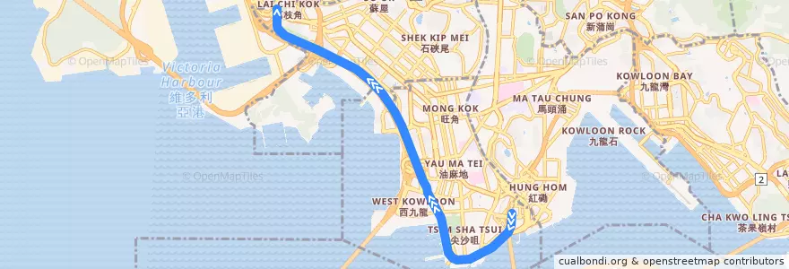 Mapa del recorrido 西鐵綫 West Rail Line (紅磡 Hung Hom → 美孚 Mei Foo) de la línea  en 九龍.