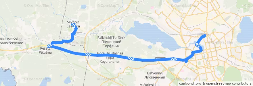 Mapa del recorrido Автобус 043. Посёлок Северка - Ж/Д Вокзал de la línea  en Свердловская область.