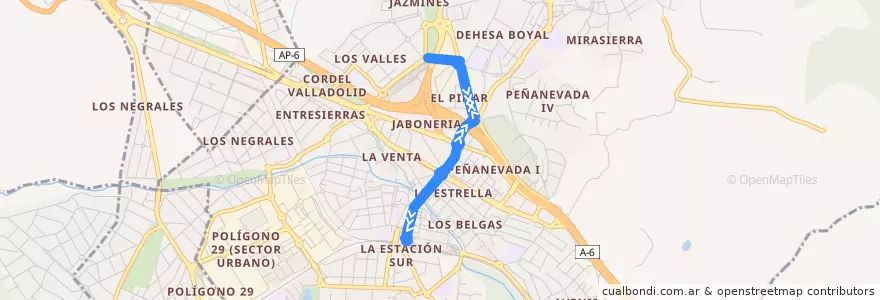 Mapa del recorrido Bus Lanzadera 6: FFCC-Los Valles de la línea  en Collado Villalba.