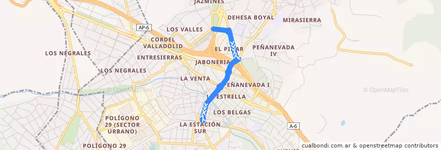 Mapa del recorrido Bus Lanzadera 8: FFCC-Los Valles-FFCC de la línea  en Collado Villalba.