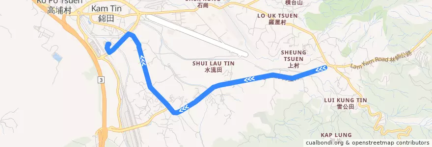 Mapa del recorrido 九巴64S線 KMB 64S (上村 Sheung Tsuen → 錦上路站 Kam Sheung Road Station) de la línea  en 元朗區 Yuen Long District.