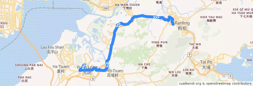 Mapa del recorrido 九巴76K線 KMB 76K (朗屏邨 Long Ping Estate → 清河邨 Ching Ho Estate) de la línea  en 新界 New Territories.