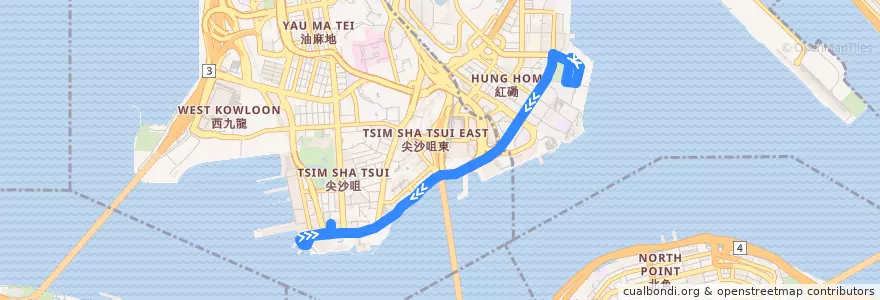 Mapa del recorrido 九巴8P線 KMB 8P (海逸豪園 Laguna Verde → 尖沙咀（漢口道） Tsim Sha Tsui (Hankou Road)) de la línea  en Yeni Bölgeler.
