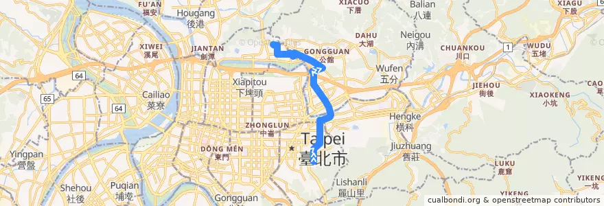 Mapa del recorrido 臺北市 綠16 松德站-捷運劍南路站 (往捷運劍南路站) de la línea  en Taipei.