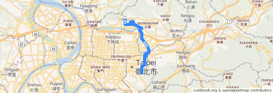 Mapa del recorrido 臺北市 綠16 松德站-捷運劍南路站 (往松德站) de la línea  en تایپه.