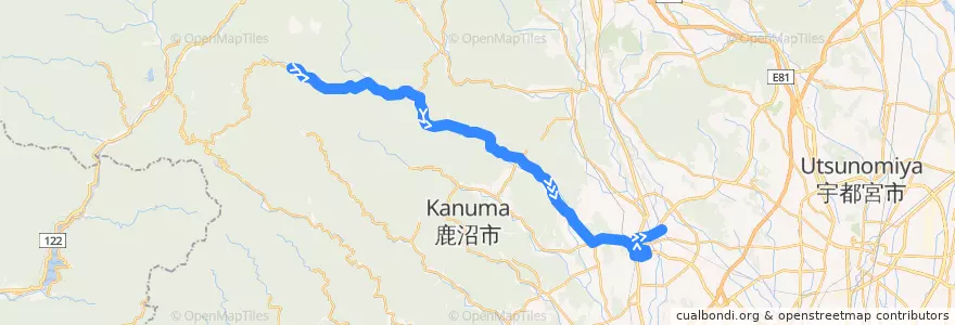 Mapa del recorrido 鹿沼市リーバス古峰原線 古峯神社⇒鹿沼駅 de la línea  en Kanuma.