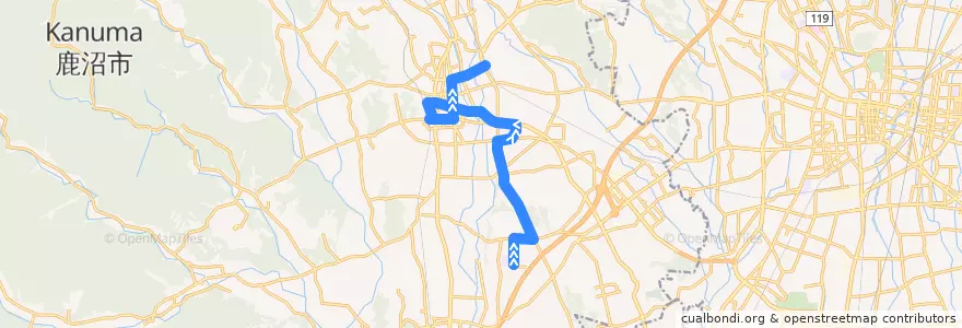 Mapa del recorrido 鹿沼南高校⇒公設市場⇒鹿沼駅 de la línea  en Kanuma.