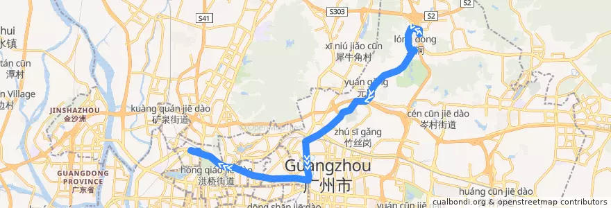 Mapa del recorrido 30路[广州火车站(草暖公园)总站-龙洞(广东金融学院)总站] de la línea  en Guangzhou.