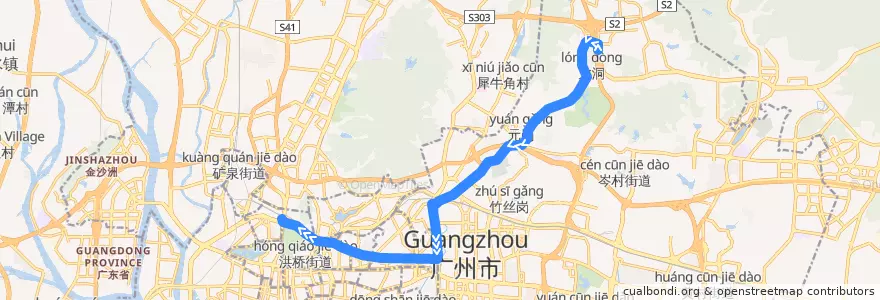 Mapa del recorrido 30路[龙洞(广东金融学院)总站-广州火车站(草暖公园)总站] de la línea  en Guangzhou.