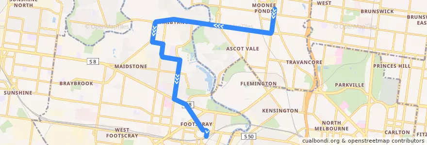 Mapa del recorrido Tram 82: Moonee Ponds Junction => Footscray railway station de la línea  en ビクトリア.