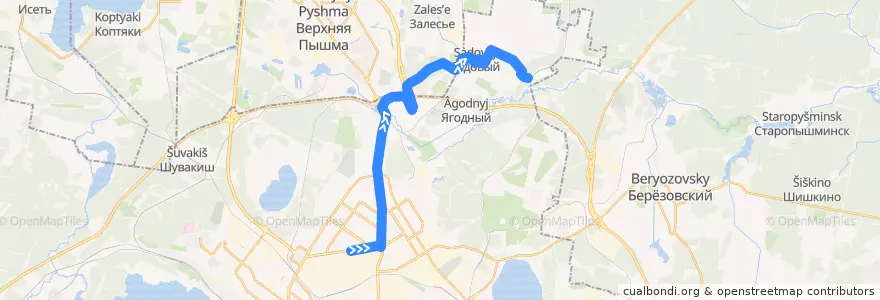 Mapa del recorrido Автобус 56Б. УЗТМ — Станция Березит de la línea  en Свердловская область.