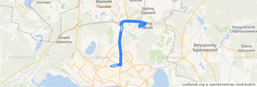 Mapa del recorrido Автобус 59. УЗТМ - Окружное кладбище de la línea  en Oblast de Sverdlovsk.