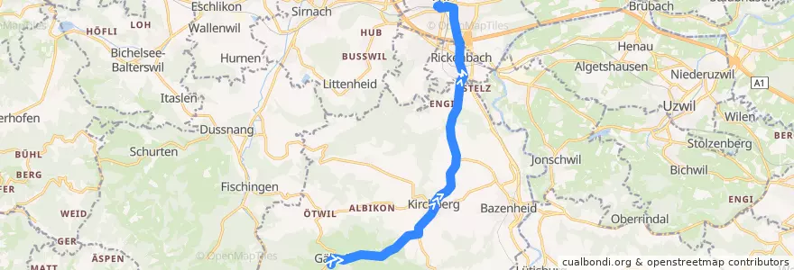 Mapa del recorrido Bus 732: Gähwil, Sportstrasse => Wil, Bahnhof de la línea  en ザンクト・ガレン州.