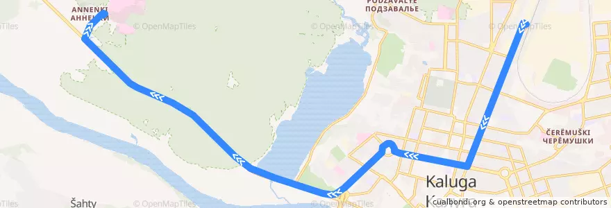 Mapa del recorrido Автобус №31: Вокзал Калуга-1 -> Анненки (Областная больница) de la línea  en городской округ Калуга.